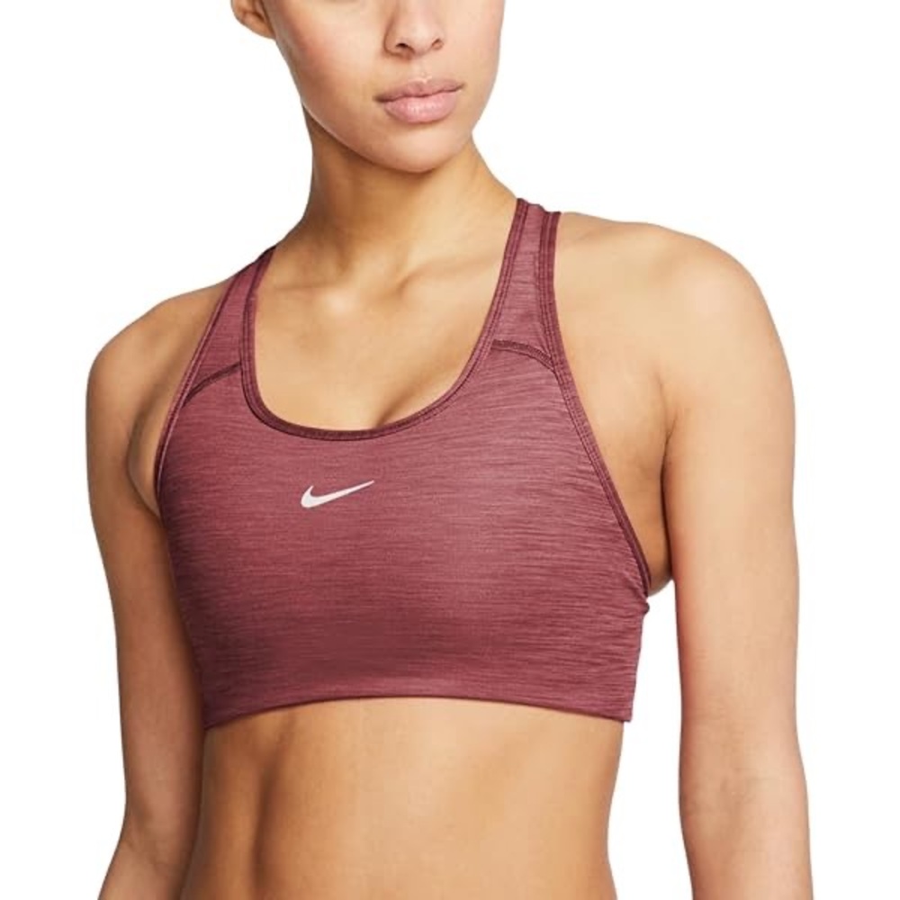 Nike Women's Swoosh Dri Fit Racerback Sports Bra Heather Rust Pink Mauve Size M
